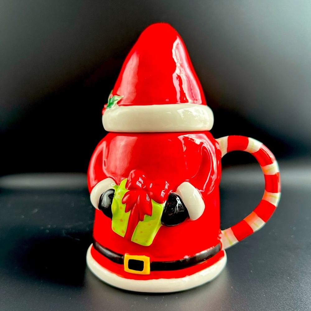 Santa with Presents Ceramic Mug with Sant Hat Top Red with White